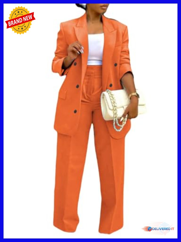 Double Breasted Blazer Wide Leg Pants Suit Set For Work Business Casual